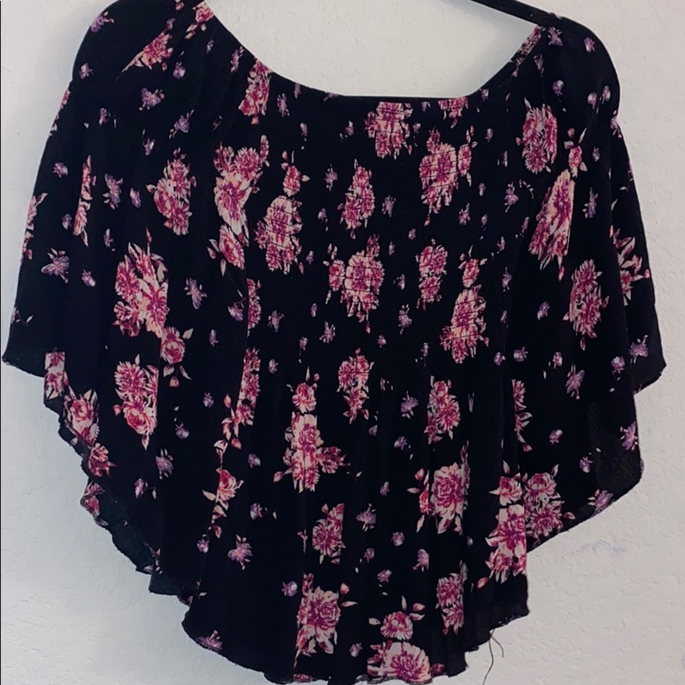 A black shirt with flowers.